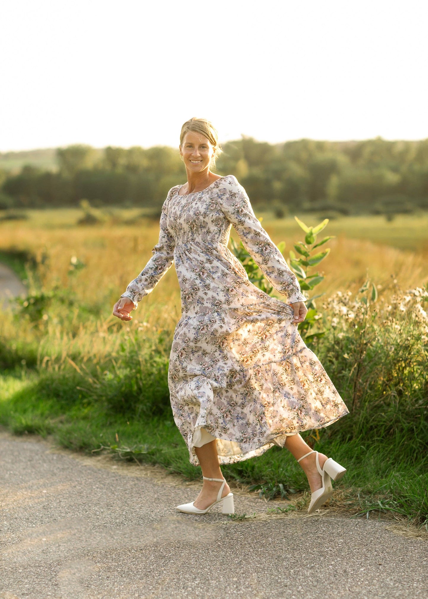 Gia Maxi Dress in Ivory Multi- Misses, Plus and Extended Plus (S,M,3X,4X)