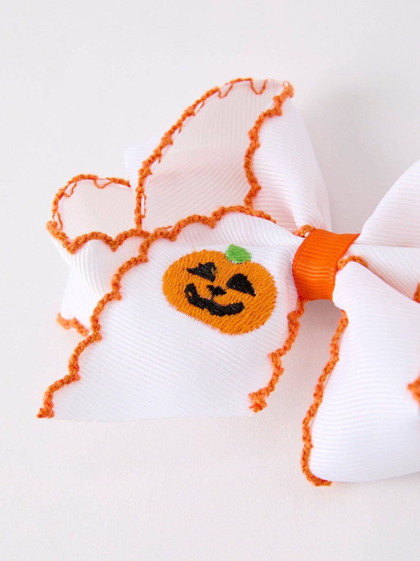 Pumpkin Bow Hairpin in White/Orange- Hair Accessories