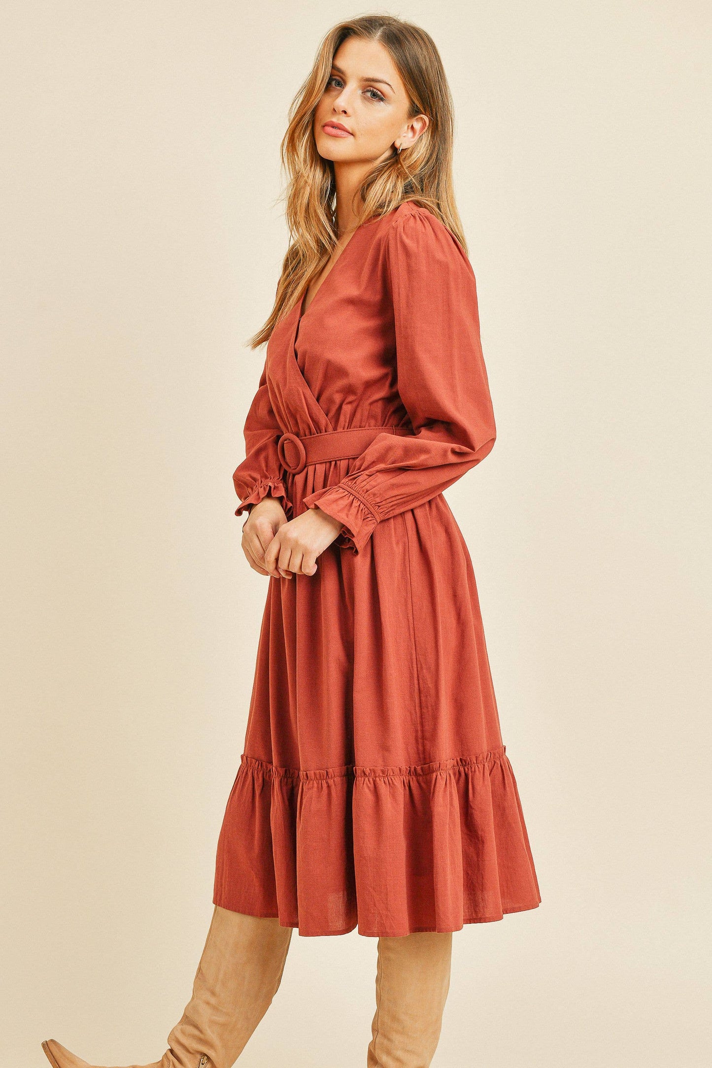 Autumn Dress in Brick- Misses (S-L)