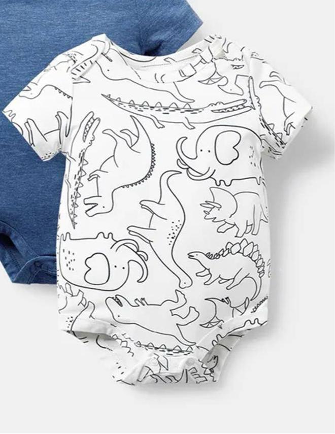 Dinosaur Romper in White- Infant Boys (6/9M-12/18M)