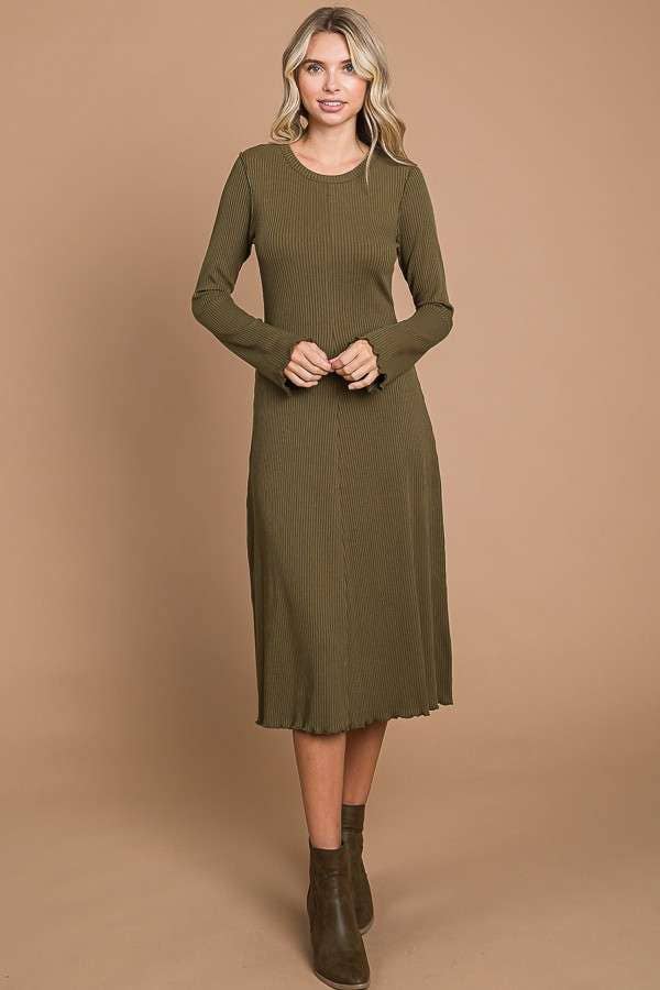 Lacey Dress in Warm Olive- Misses and Plus (S-L, 2X-3X)