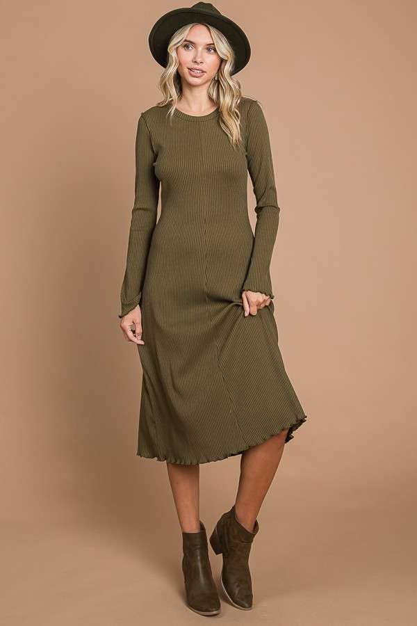 Lacey Dress in Warm Olive- Misses and Plus (S-L, 2X-3X)