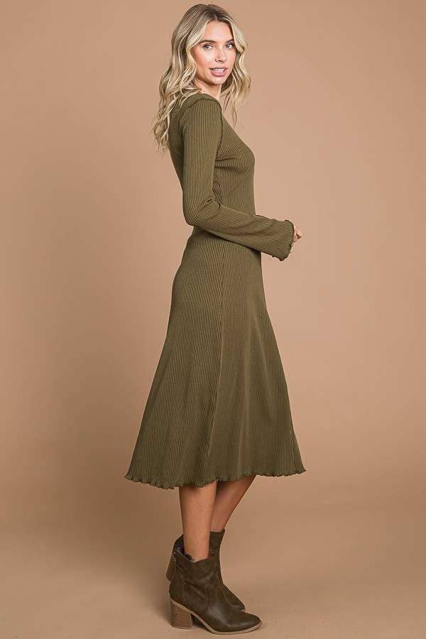 Lacey Dress in Warm Olive- Misses and Plus (S-L, 2X-3X)