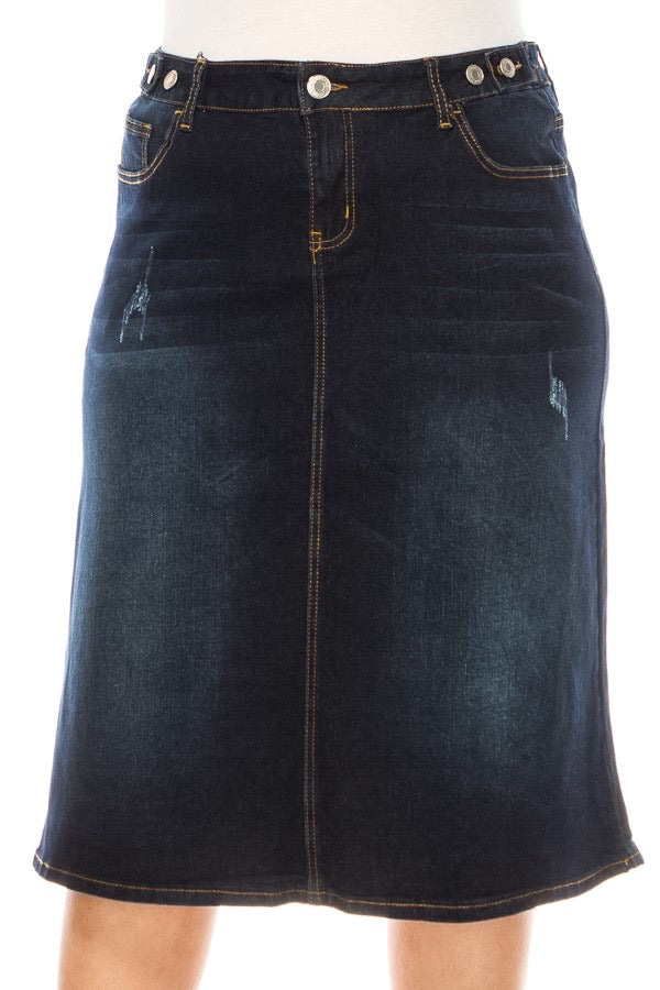 Danielle Denim Skirt in Dark Indigo- Misses & Plus (S-3X)