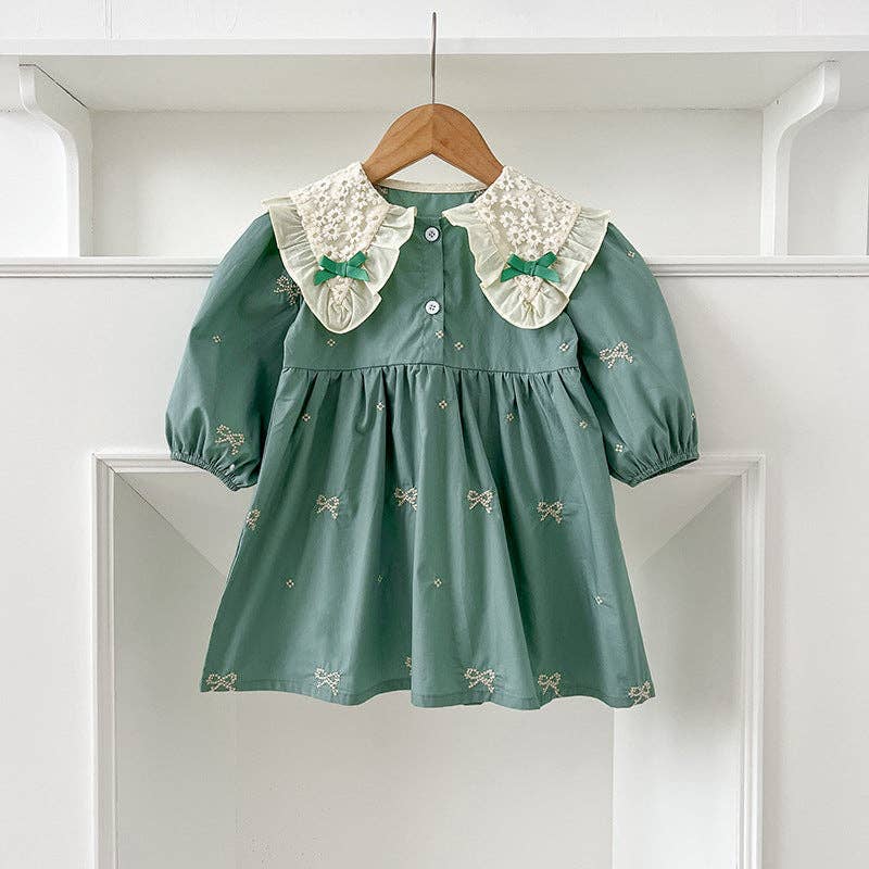 Juniper Dress in Bean Green- Girls (18M-5)