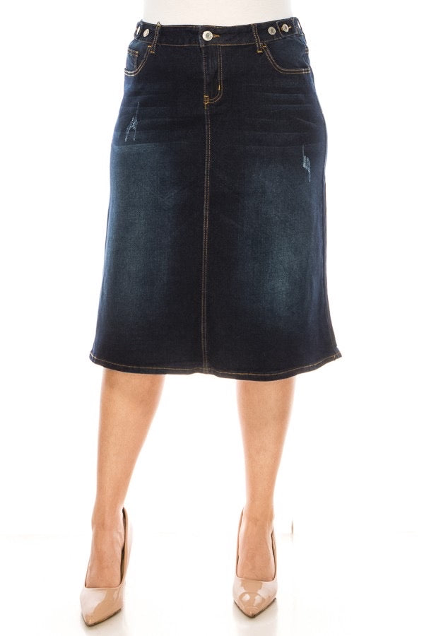 Danielle Denim Skirt in Dark Indigo- Misses & Plus (S-3X)
