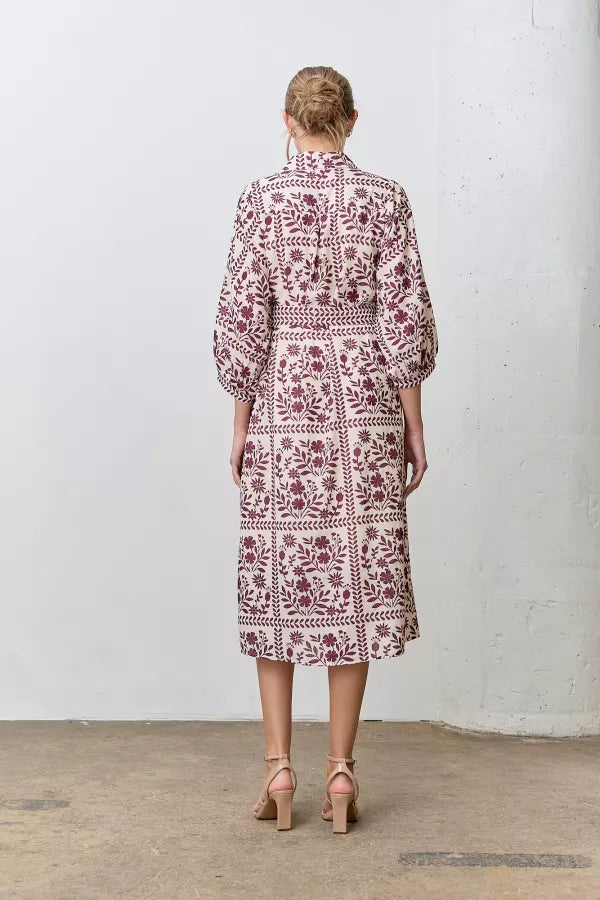 Elara Dress in Cream/Wine- Misses and Plus (S-3X)