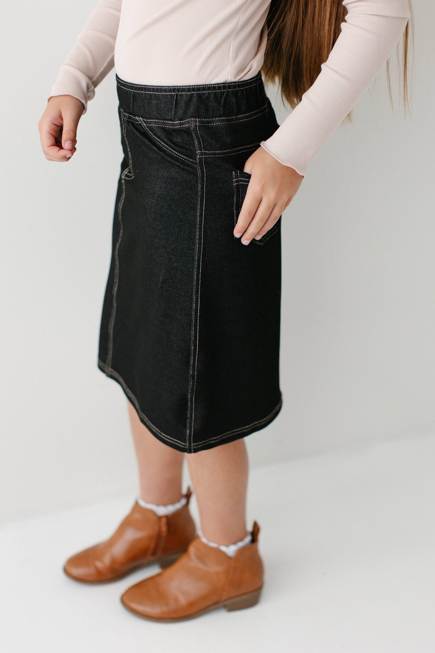 Piper Knit Denim Skirt in Black- Girls & Tween (6-16)