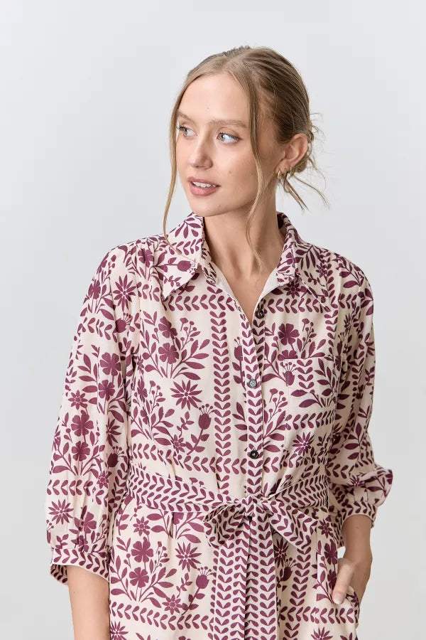 Elara Dress in Cream/Wine- Misses and Plus (S-3X)