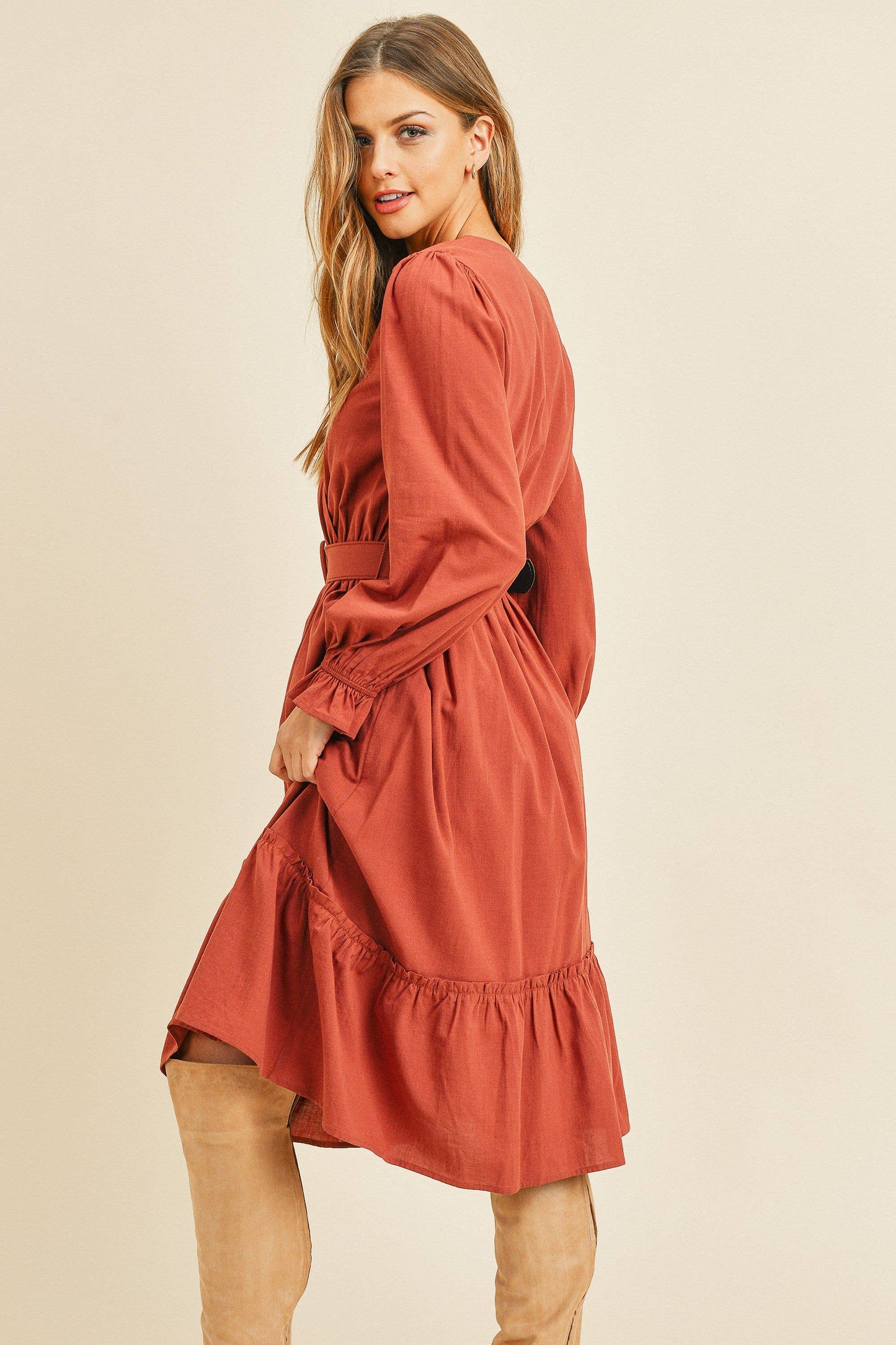 Autumn Dress in Brick- Misses (S-L)