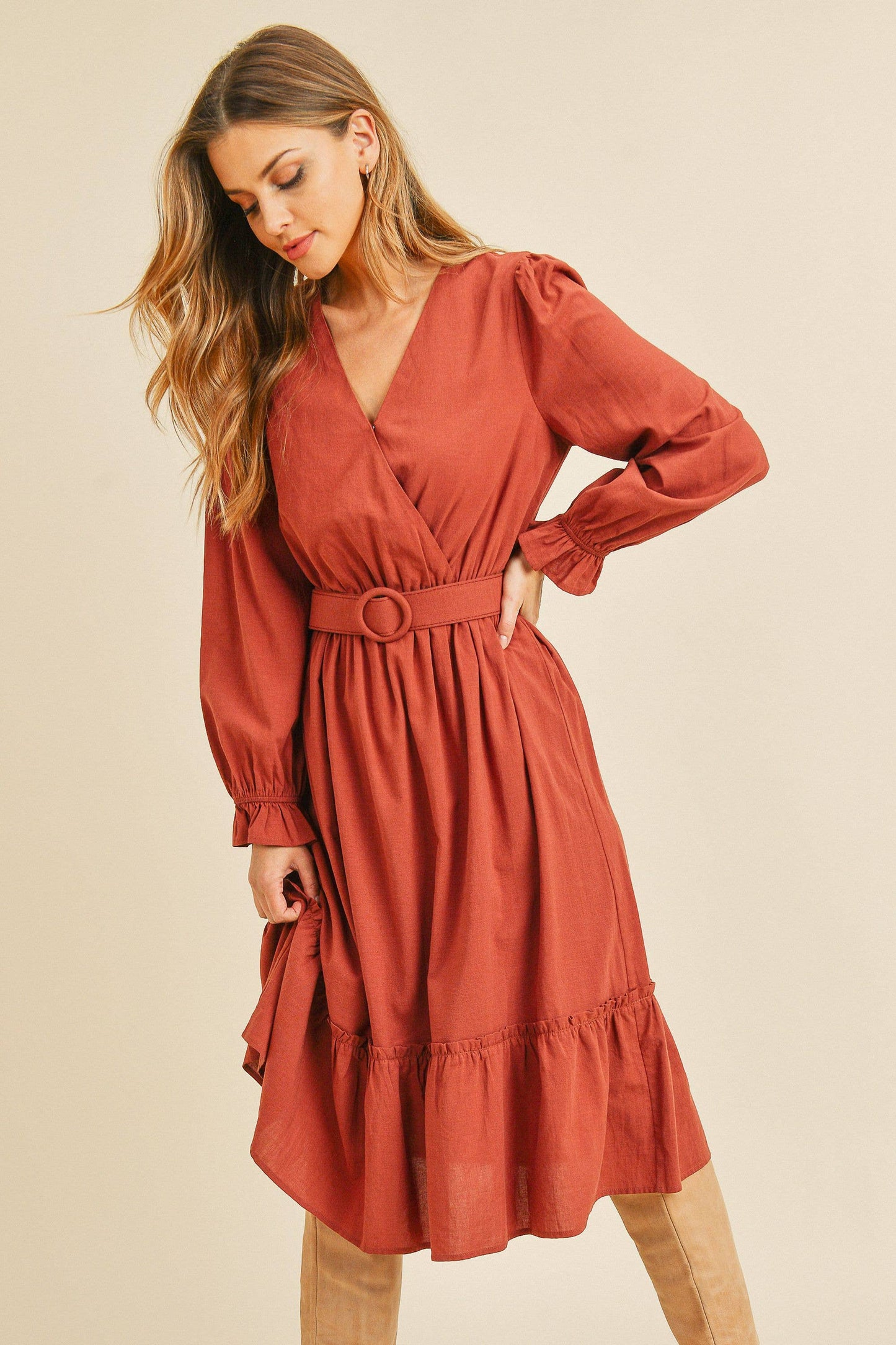 Autumn Dress in Brick- Misses (S-L)