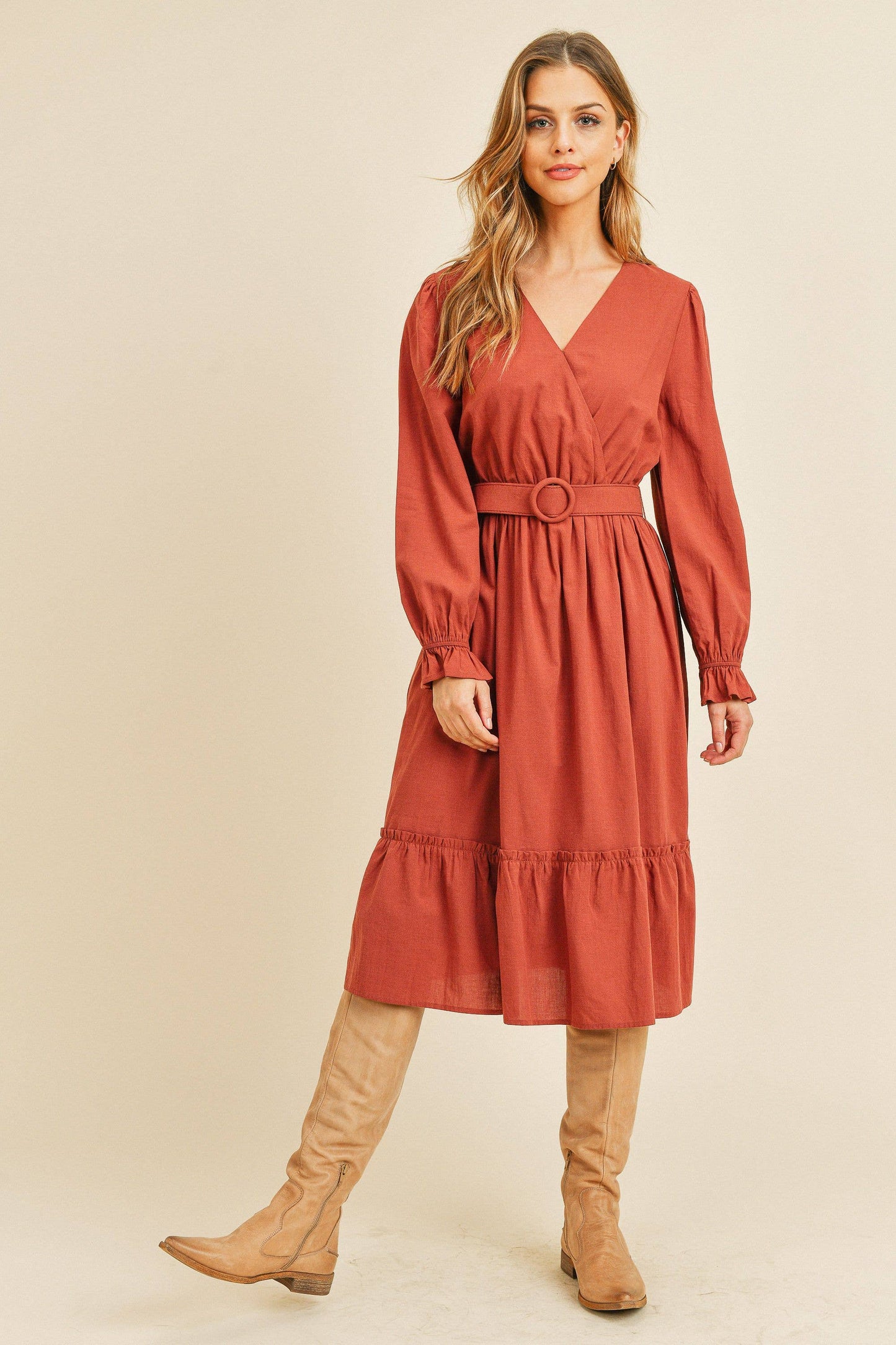Autumn Dress in Brick- Misses (S-L)