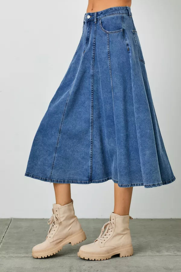 Malia Skirt in Denim- Misses and Plus (S-3X)