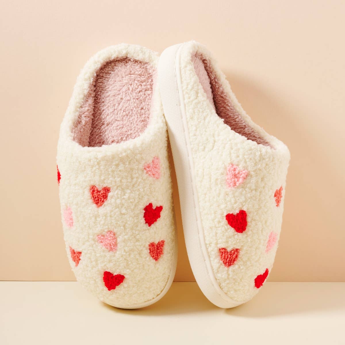 Multi Hearts Home Slippers in White/Pink- Ladies (S-L)