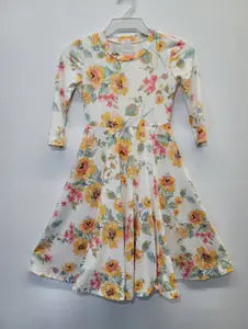 Princess Seam Dress in Floral Ivory- Girls (S 5/6 - XL 11/12)