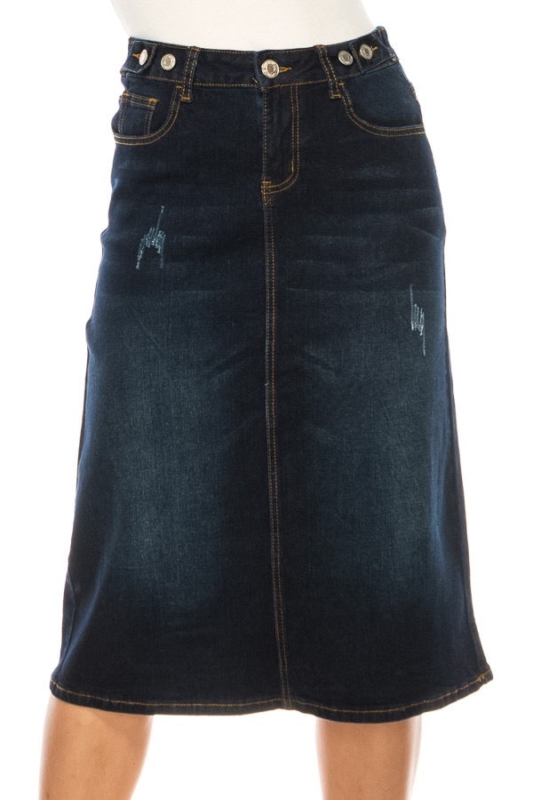 Danielle Denim Skirt in Dark Indigo- Misses & Plus (S-3X)