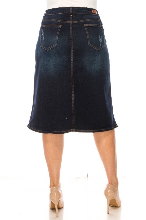 Danielle Denim Skirt in Dark Indigo- Misses & Plus (S-3X)
