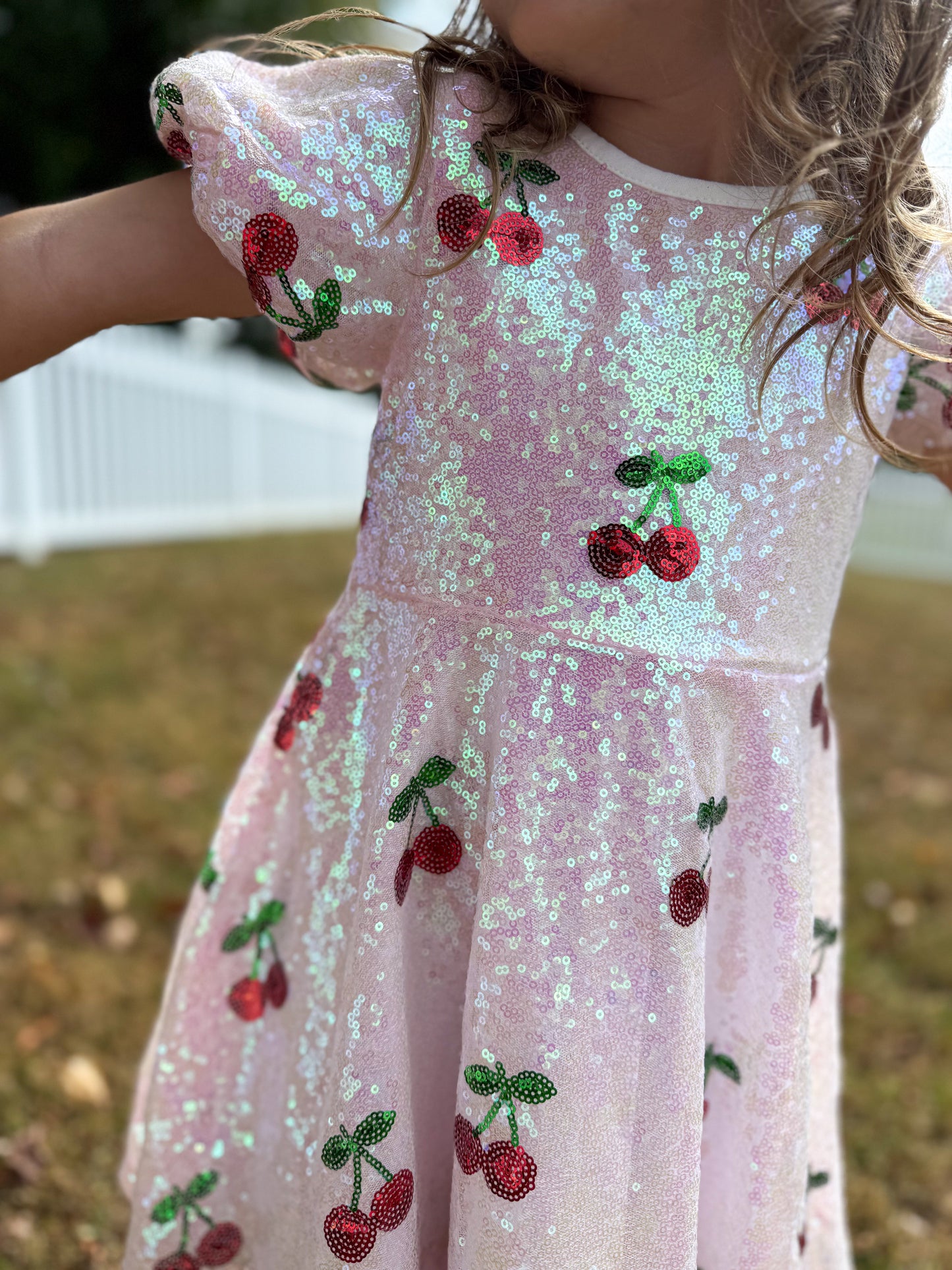 Sweet Cherry Sequins Dress in Pink- Girls (2-7)
