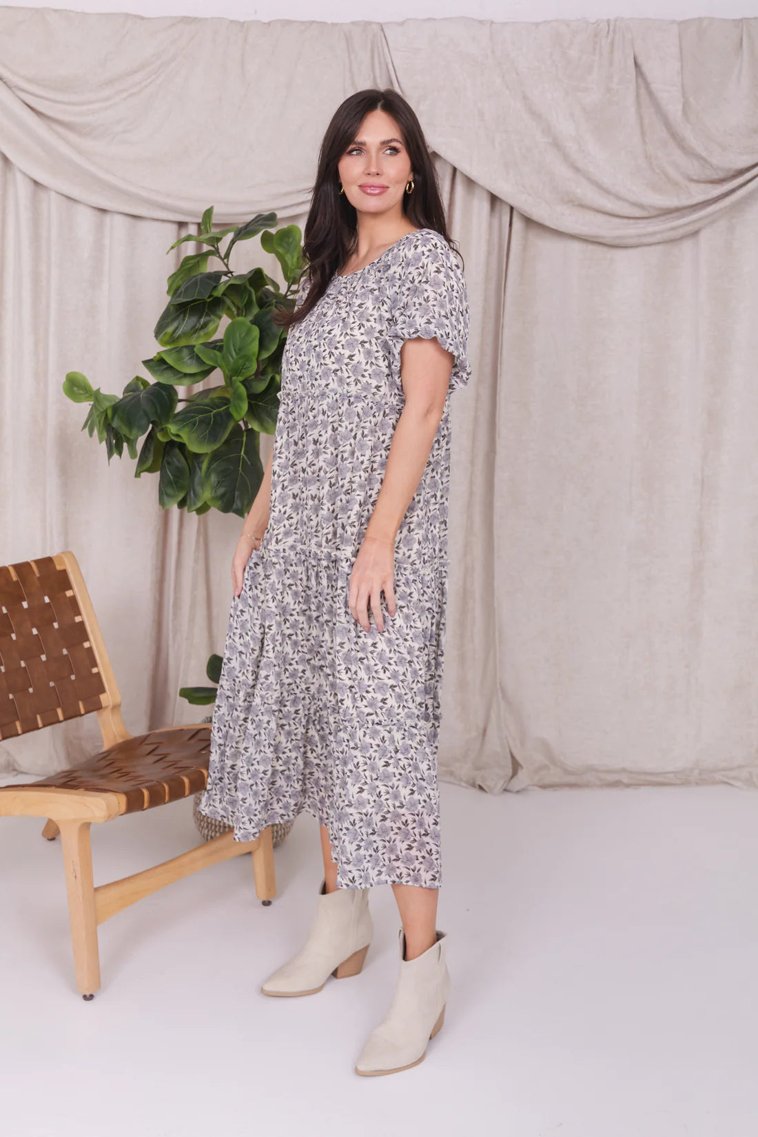 Serena Dress in Silver Peony- Misses and Plus (S-2X)
