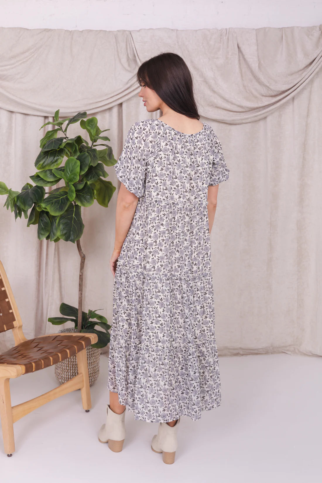 Serena Dress in Silver Peony- Misses and Plus (S-2X)