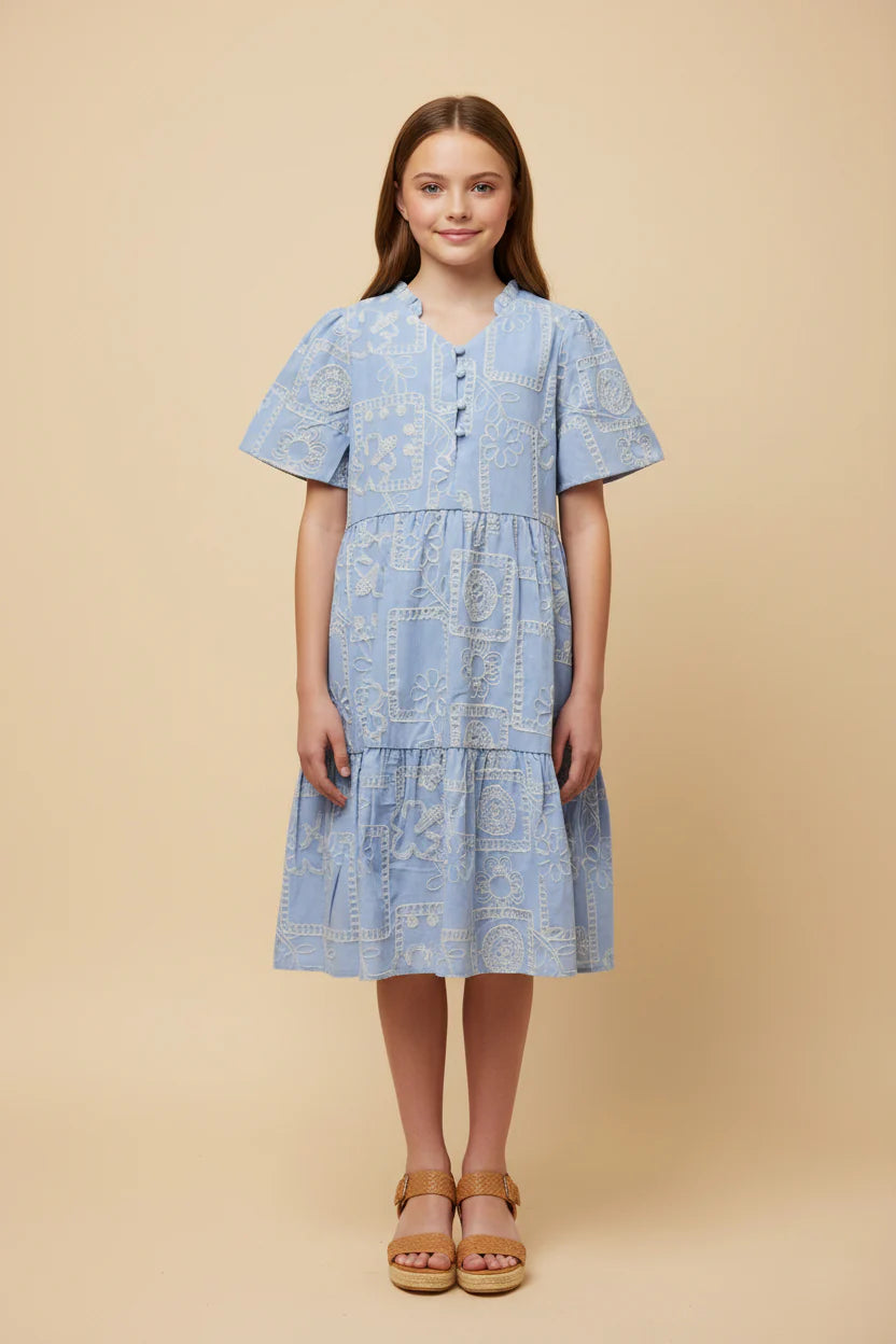 Everly Dress in Light Blue- Tween Girls (S 7/8