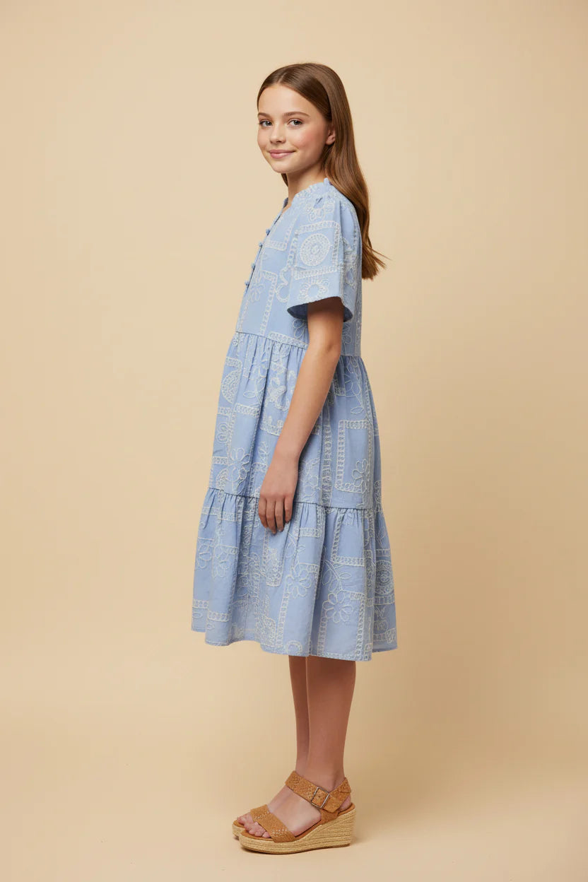 Everly Dress in Light Blue- Tween Girls (S 7/8 - XL 13/14)