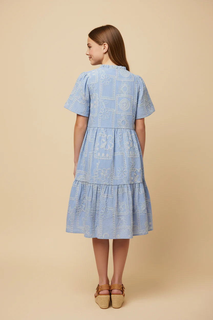 Everly Dress in Light Blue- Tween Girls (S 7/8 - XL 13/14)