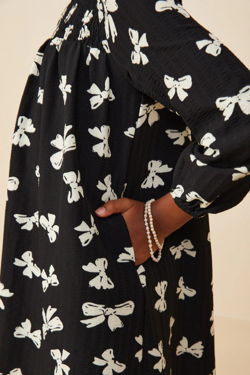 Ditsy Bow Dress in Black- Tween (S 7/8 - XL 13/14)