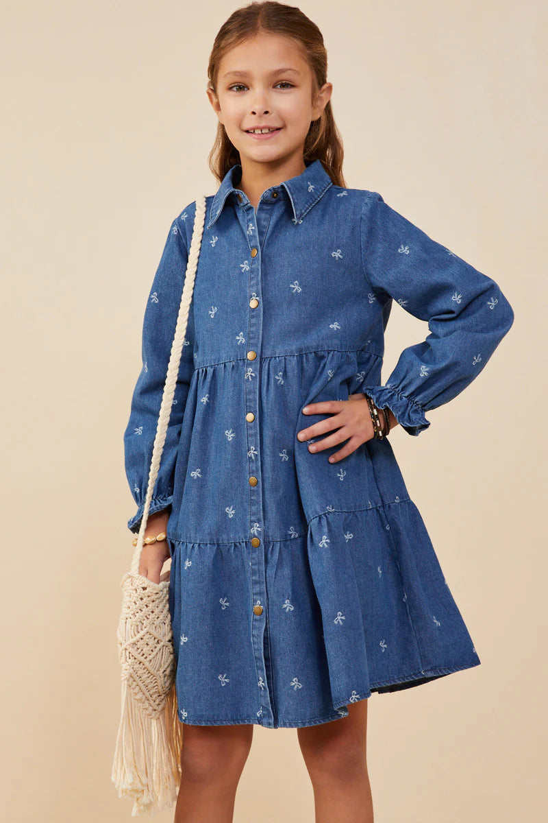tween denim dress Embroidered Denim Mini Dress - Tween - Light Blue Denim