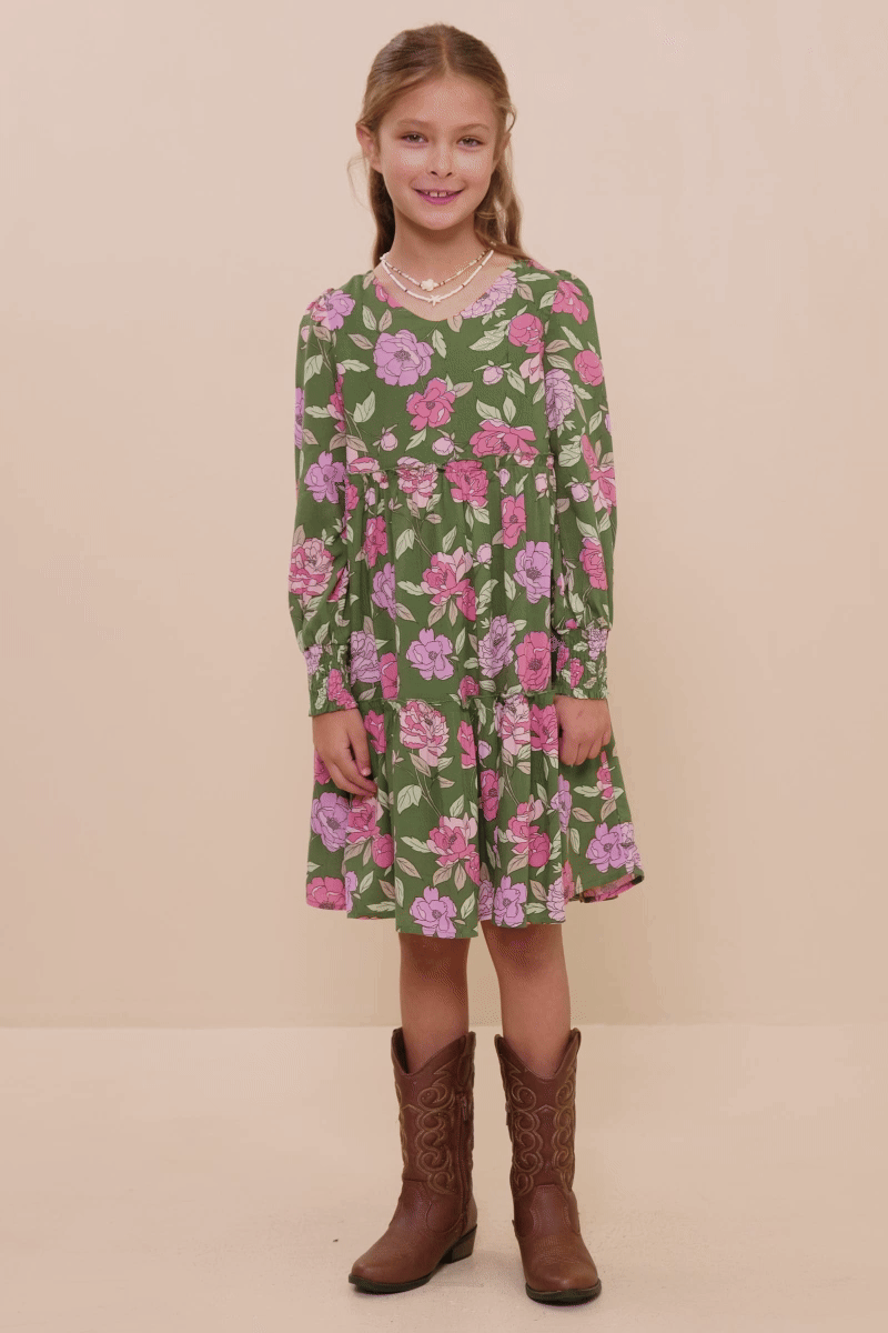 Lily Dress in Olive- Tween (S 7/8 - XL 13/14)