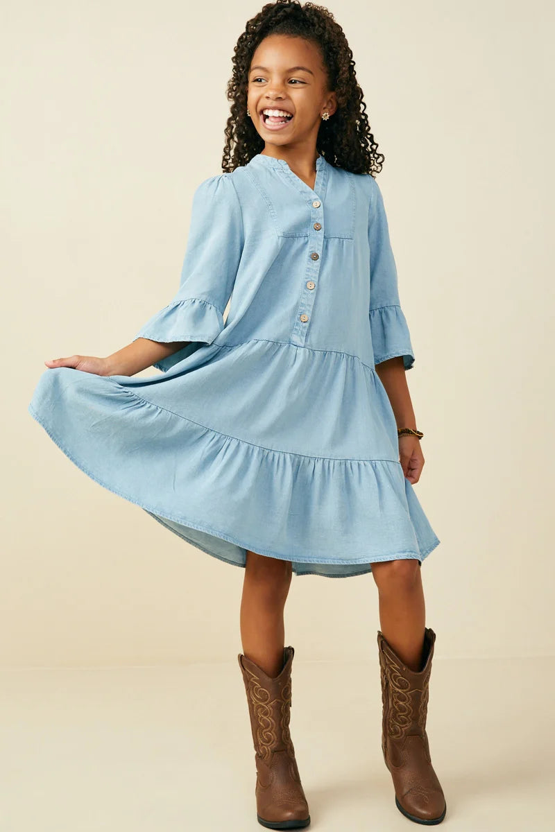 Brynlee Dress in Light Denim- Tween (S 7/8- XL 13/14)
