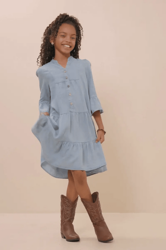 Brynlee Dress in Light Denim- Tween (S 7/8- XL 13/14)