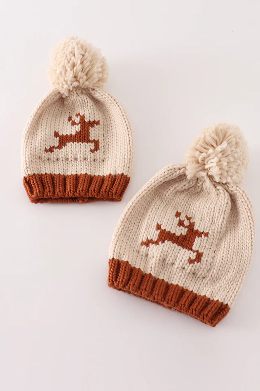 Reindeer Cable Beanie in Beige- Baby & Kids