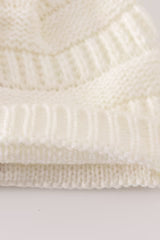 Pompom Cable Beanie in Ivory- Kids & Adult