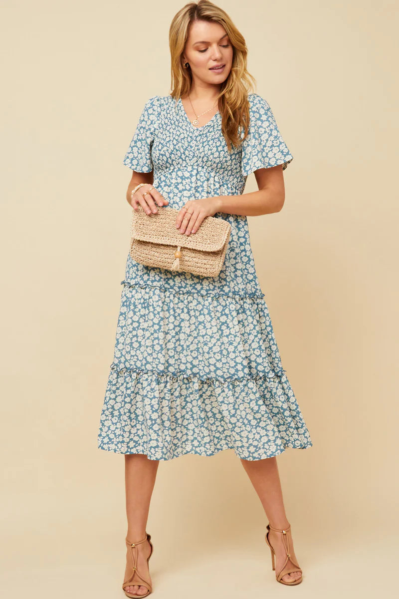 April Dress in Dusty Blue- Plus (1X-2X)