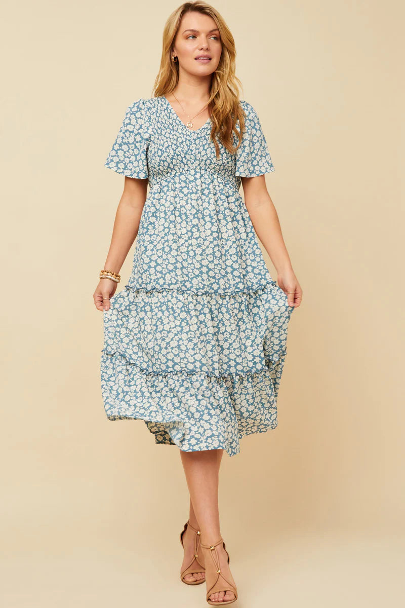 April Dress in Dusty Blue- Plus (1X-2X)