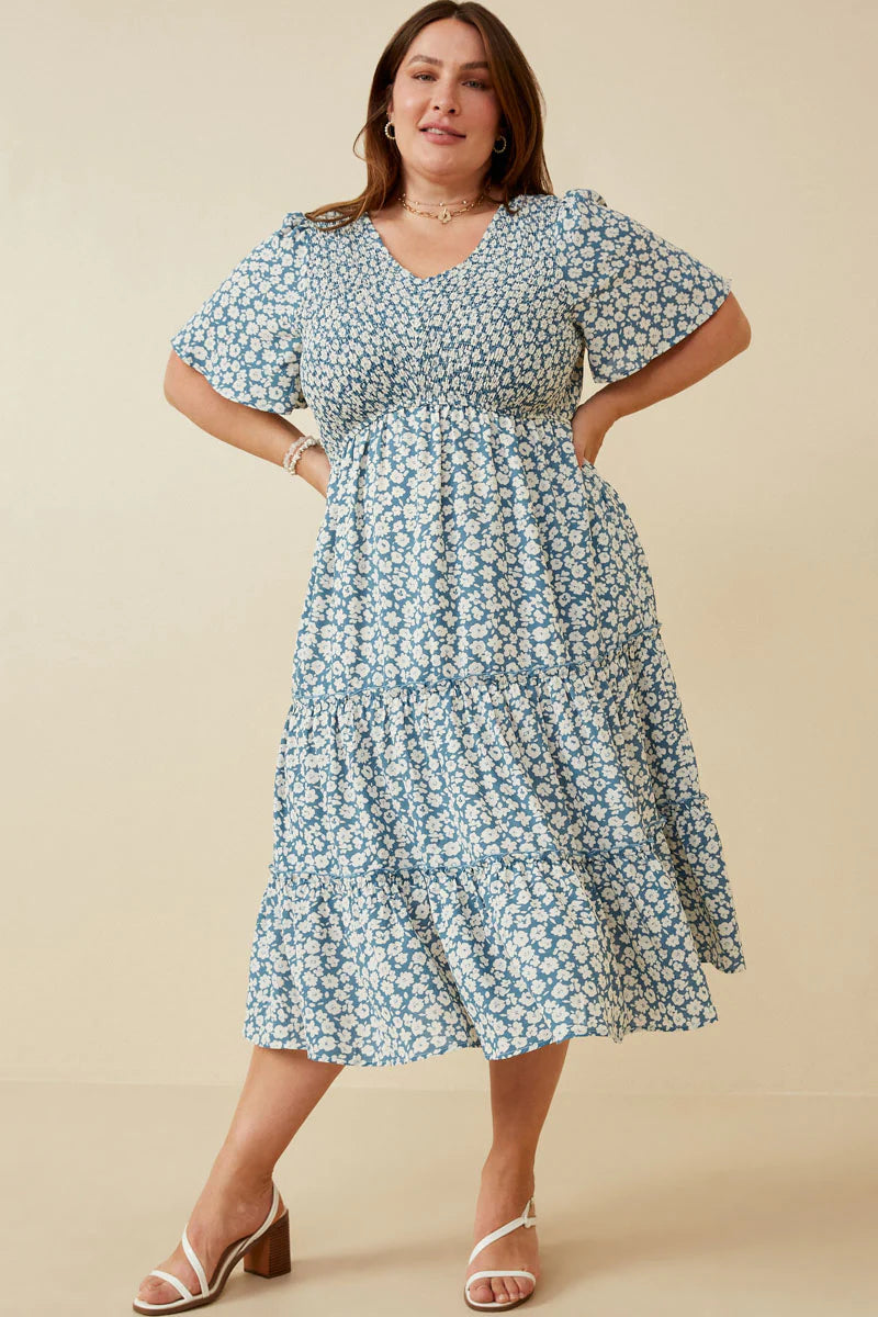 April Dress in Dusty Blue- Plus (1X-2X)