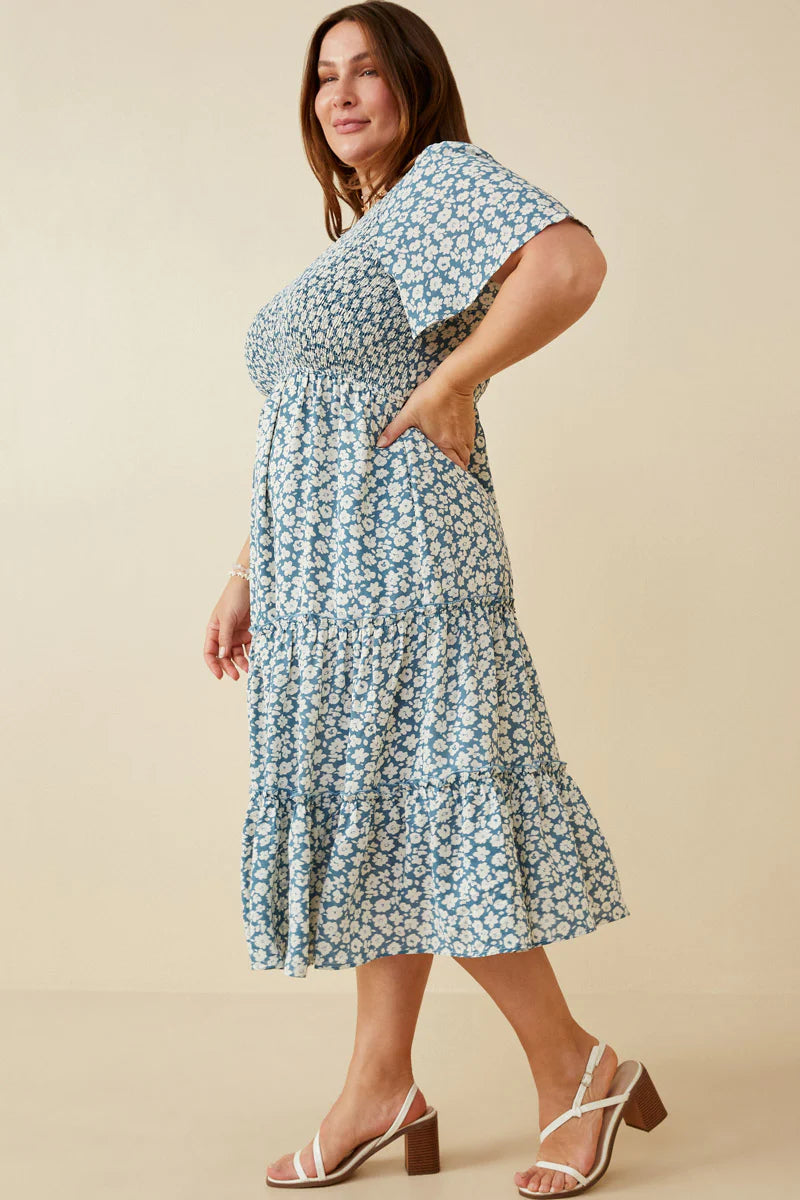 April Dress in Dusty Blue- Plus (1X-2X)