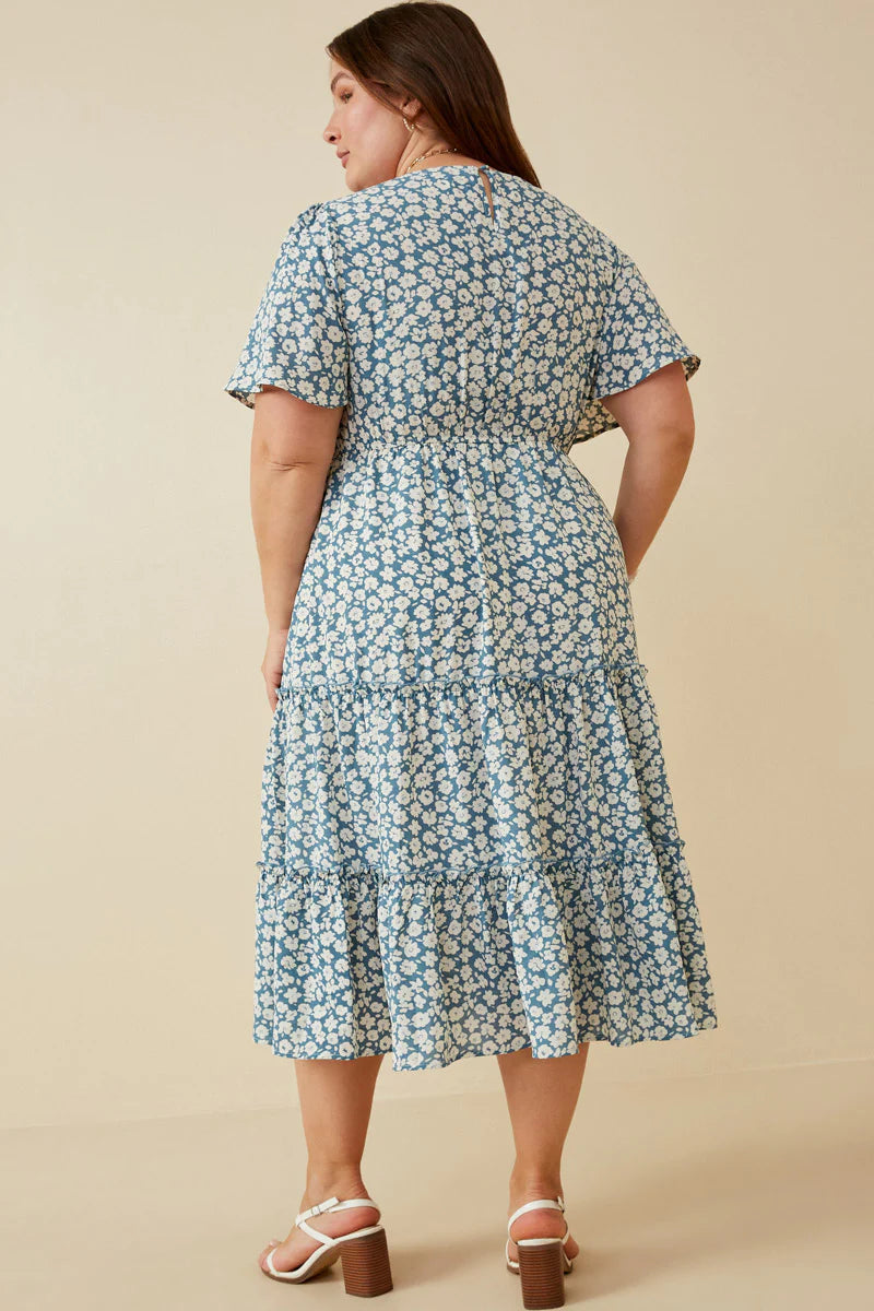 April Dress in Dusty Blue- Plus (1X-2X)