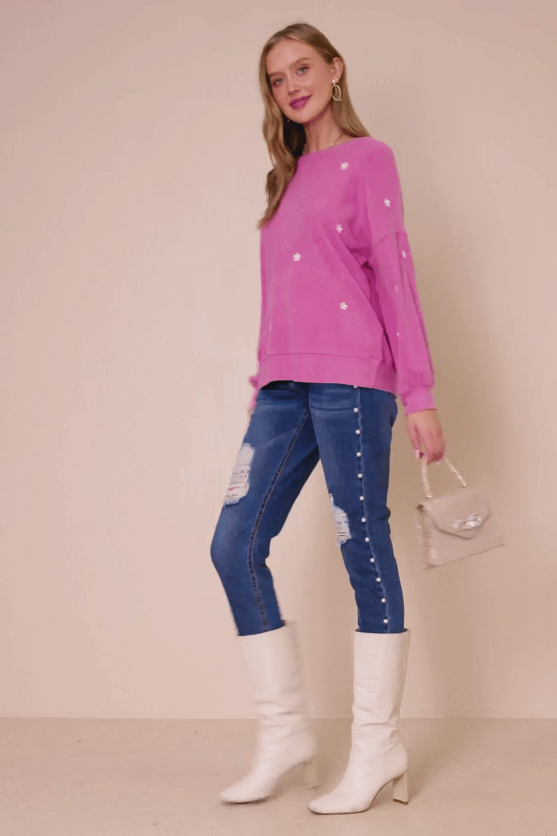 Daisy Mae Sweatshirt in Pink- Misses (S-L)