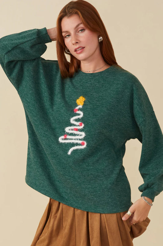 Noel Knit Top in Green- Misses and Plus (S-3X)
