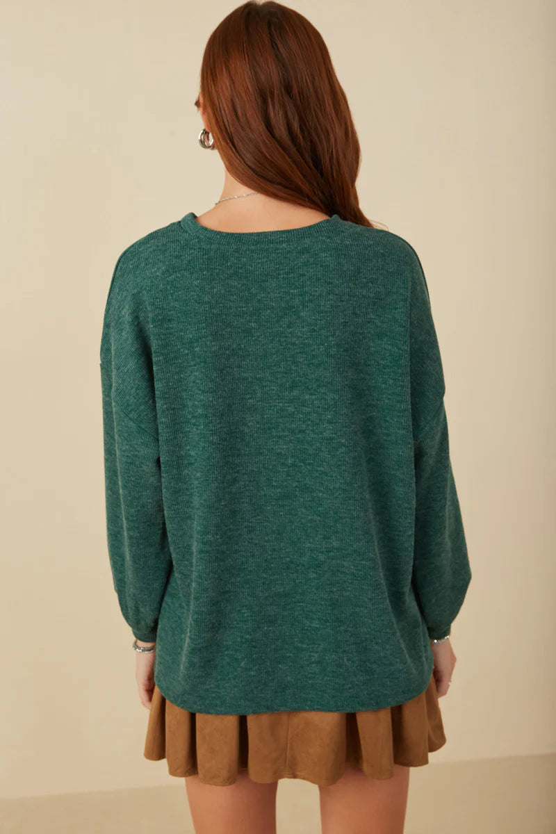 Noel Knit Top in Green- Misses and Plus (S-3X)
