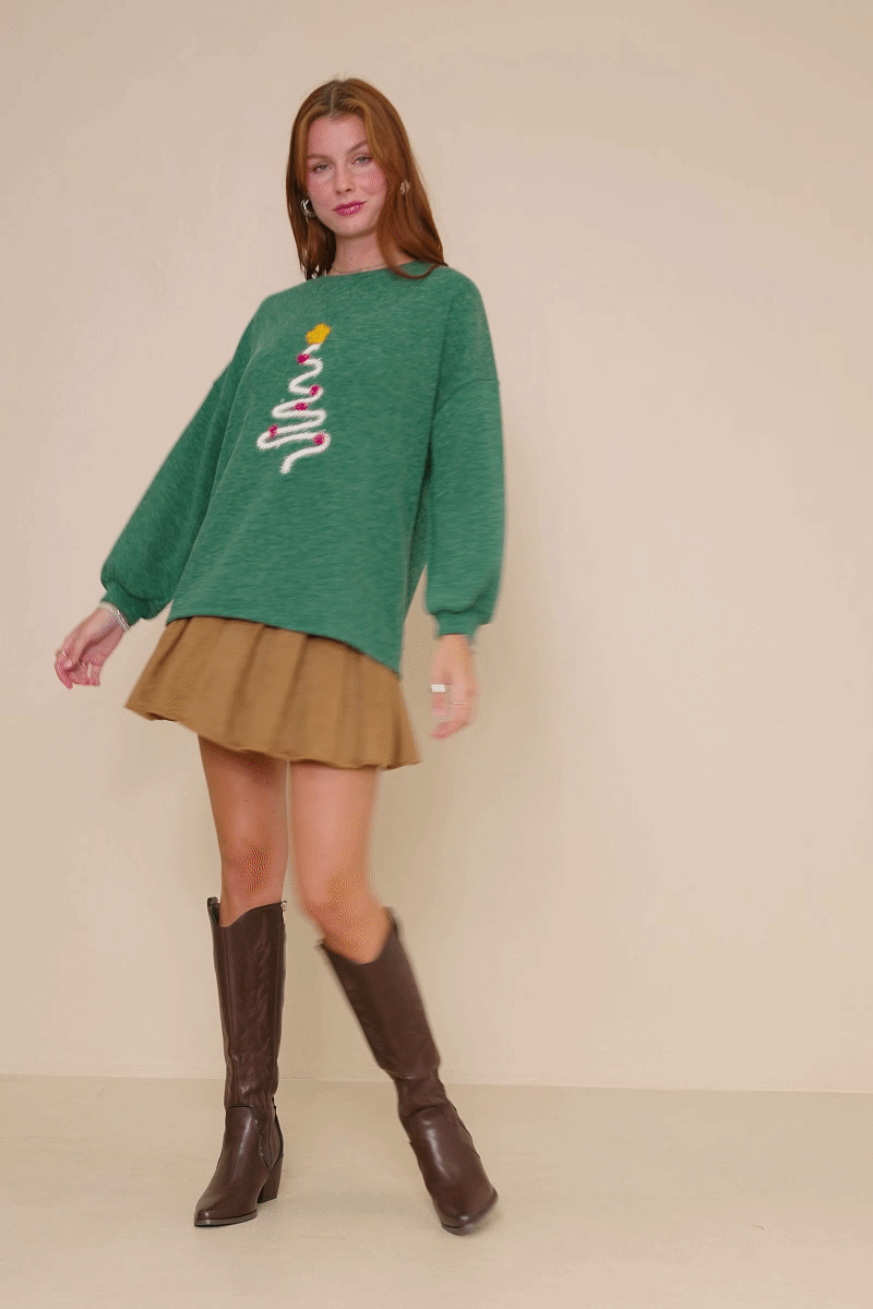 Noel Knit Top in Green- Misses and Plus (S-3X)