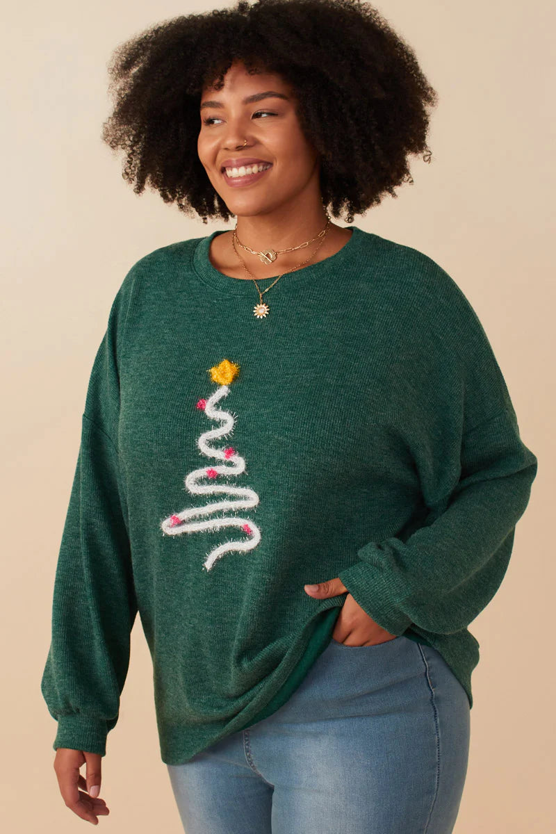 Noel Knit Top in Green- Misses and Plus (S-3X)