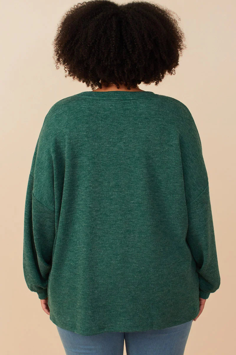 Noel Knit Top in Green- Misses and Plus (S-3X)