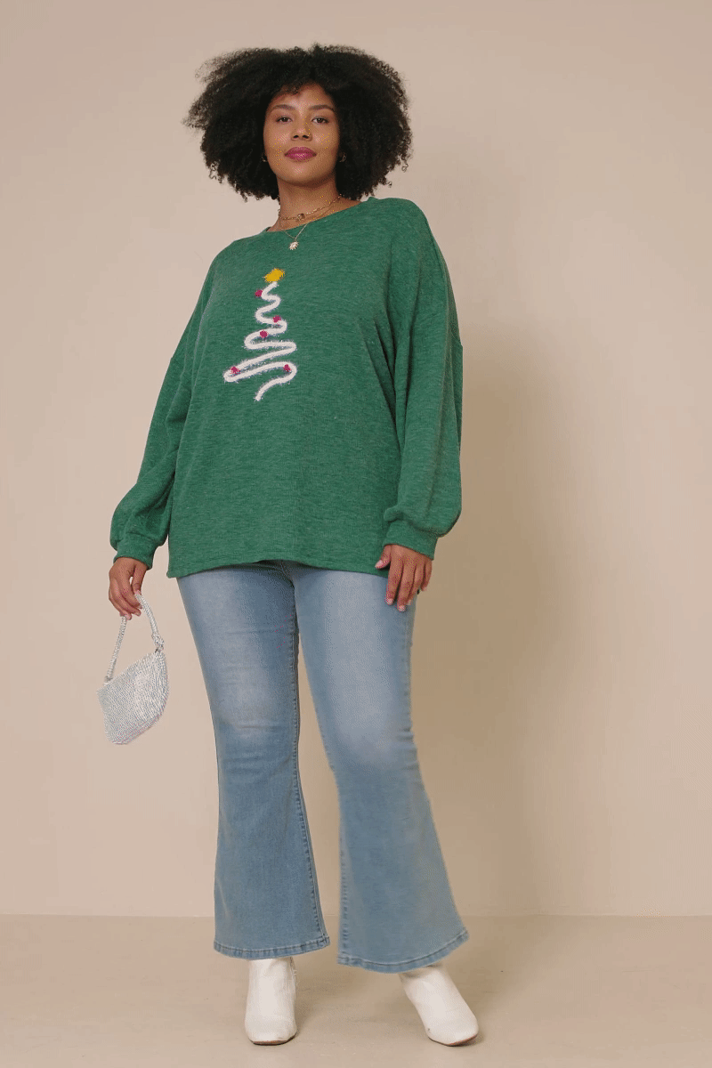 Noel Knit Top in Green- Misses and Plus (S-3X)