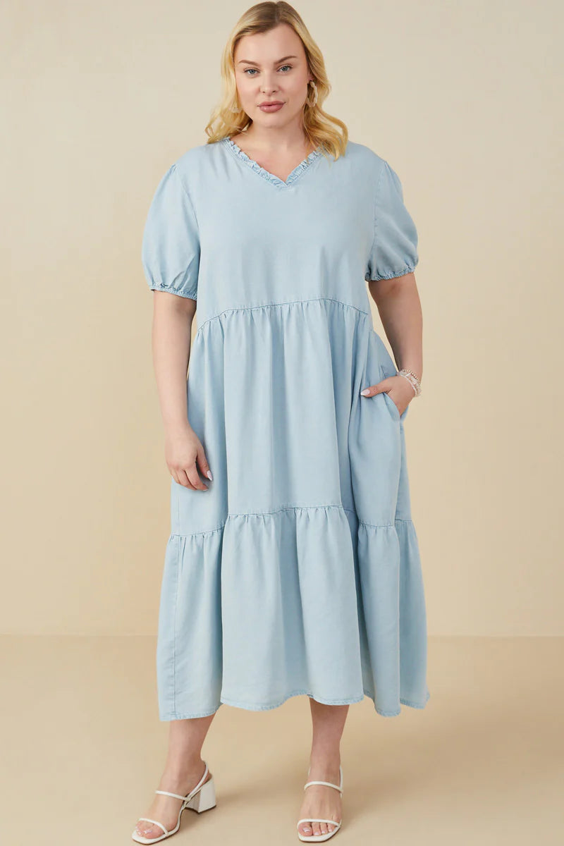 Wendy Dress in Light Denim- Misses and Plus (S-L,2X)