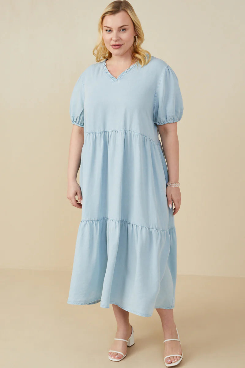 Wendy Dress in Light Denim- Misses and Plus (S-L,2X)