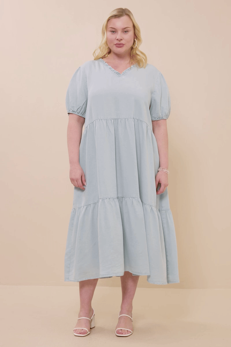 Wendy Dress in Light Denim- Misses and Plus (S-L,2X)