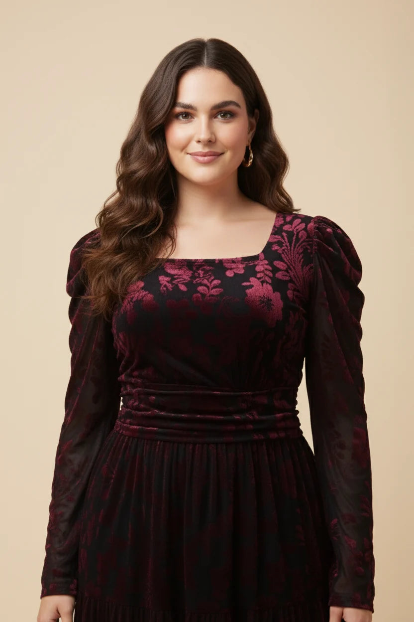Juliette Dress in Burgundy- Misses and Plus (S-3X)